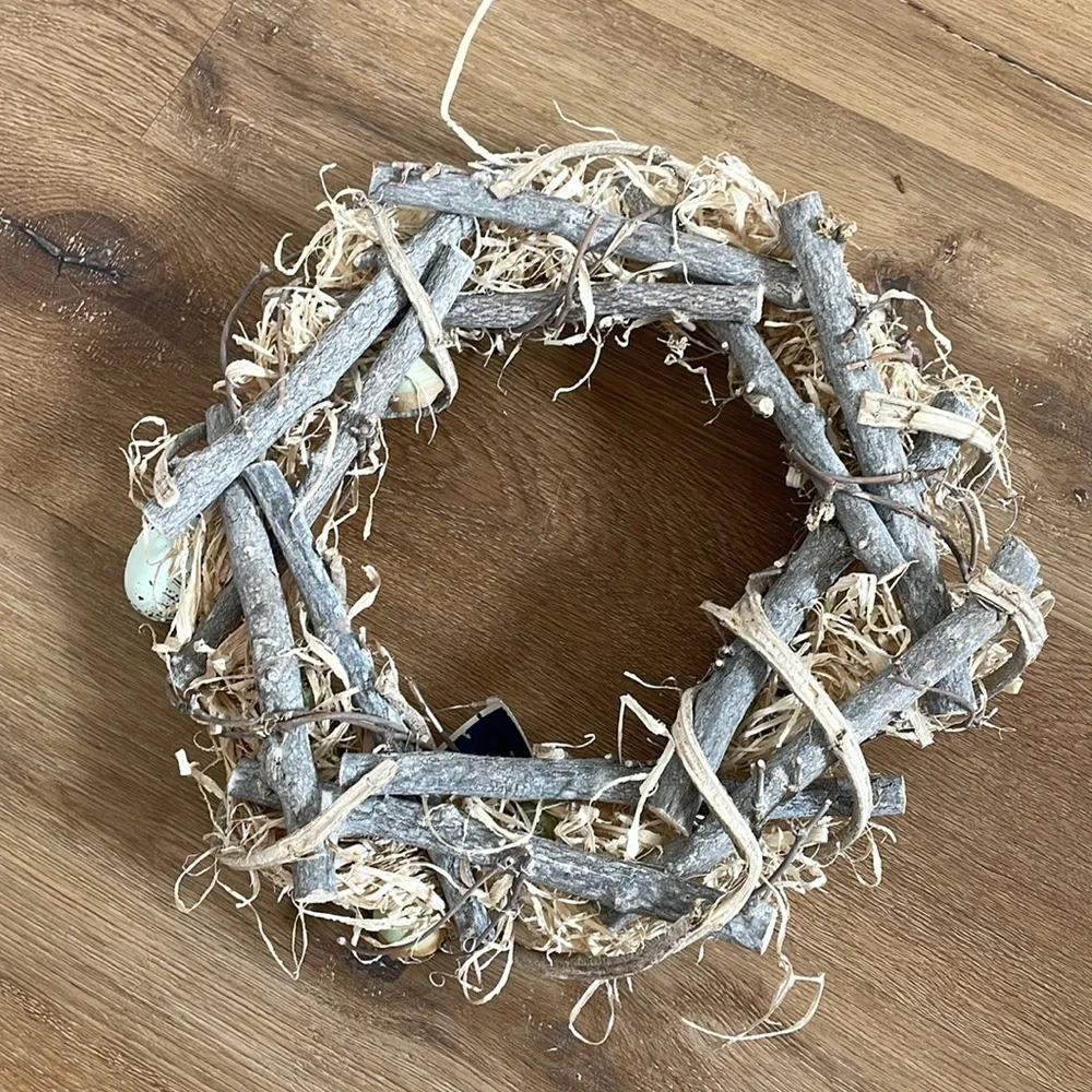 14” Faux Flower & Easter Egg Wood Curl Wreath – Pastel Spring Charm! 🌸🥚✨